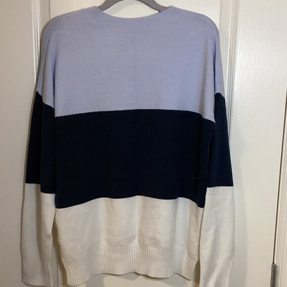 French Connection Women's Sweater Size M Blue Colorblock Striped Long Sleeve - Picture 3 of 8